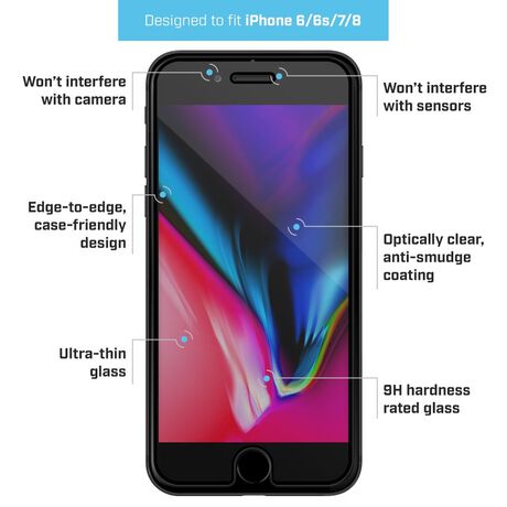 BodyGuardz Pure 2 Edge Glass (Black Edge) for Apple iPhone SE (2nd Gen) / iPhone 8 / iPhone 7 / iPhone 6s / iPhone 6, , large