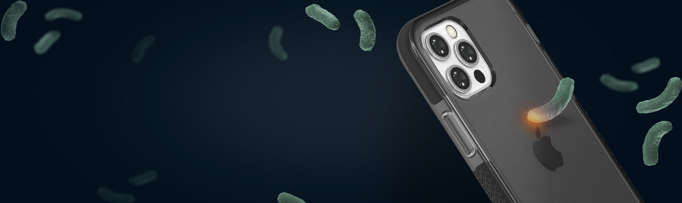 A BodyGuardz cellphone case fighting bacteria.