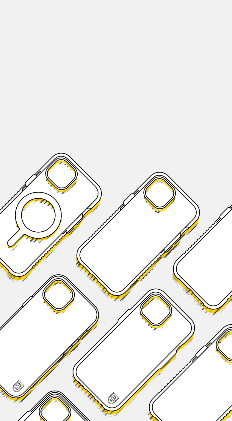 Cartoon style phone cases displayed diagonally across a banner.